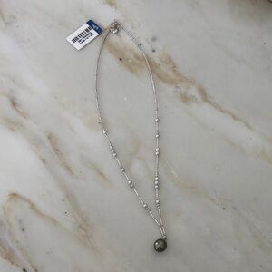 Elegant Silver Necklace with Black Pearl Pendant